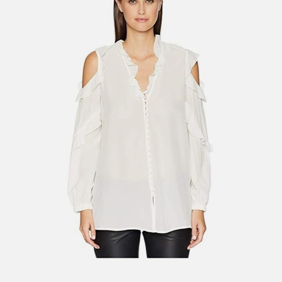 The Kooples Cold Shoulder Ruffled Georgette Blouse - Picture 2 of 5